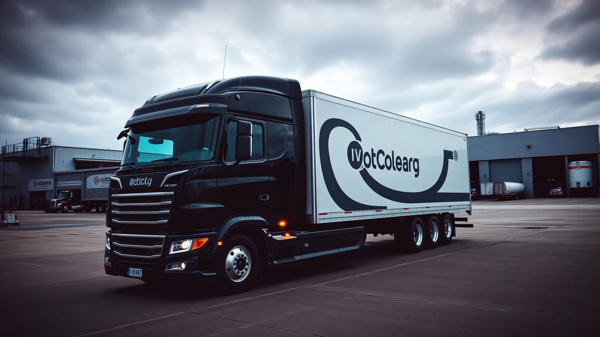 Commercial semi-truck with professional fleet branding parked outside industrial facility